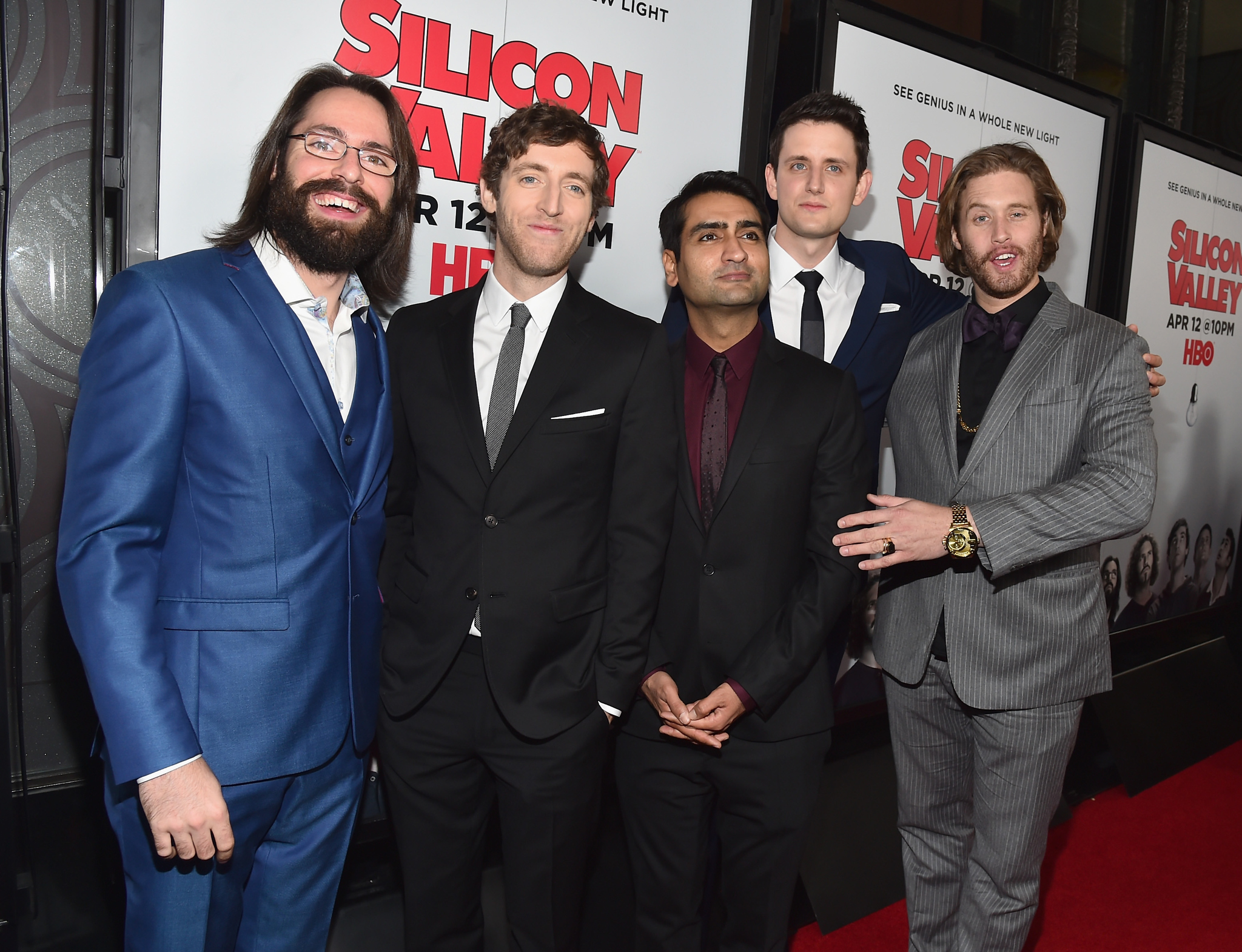 Martin Starr, Zach Woods, T.J. Miller, Thomas Middleditch and Kumail Nanjiani at event of Silicon Valley (2014)