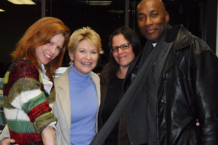 Carlton with Dee Wallace, Leslie Stevens and Jolene Adams taking a break from filming THE BOARDER.