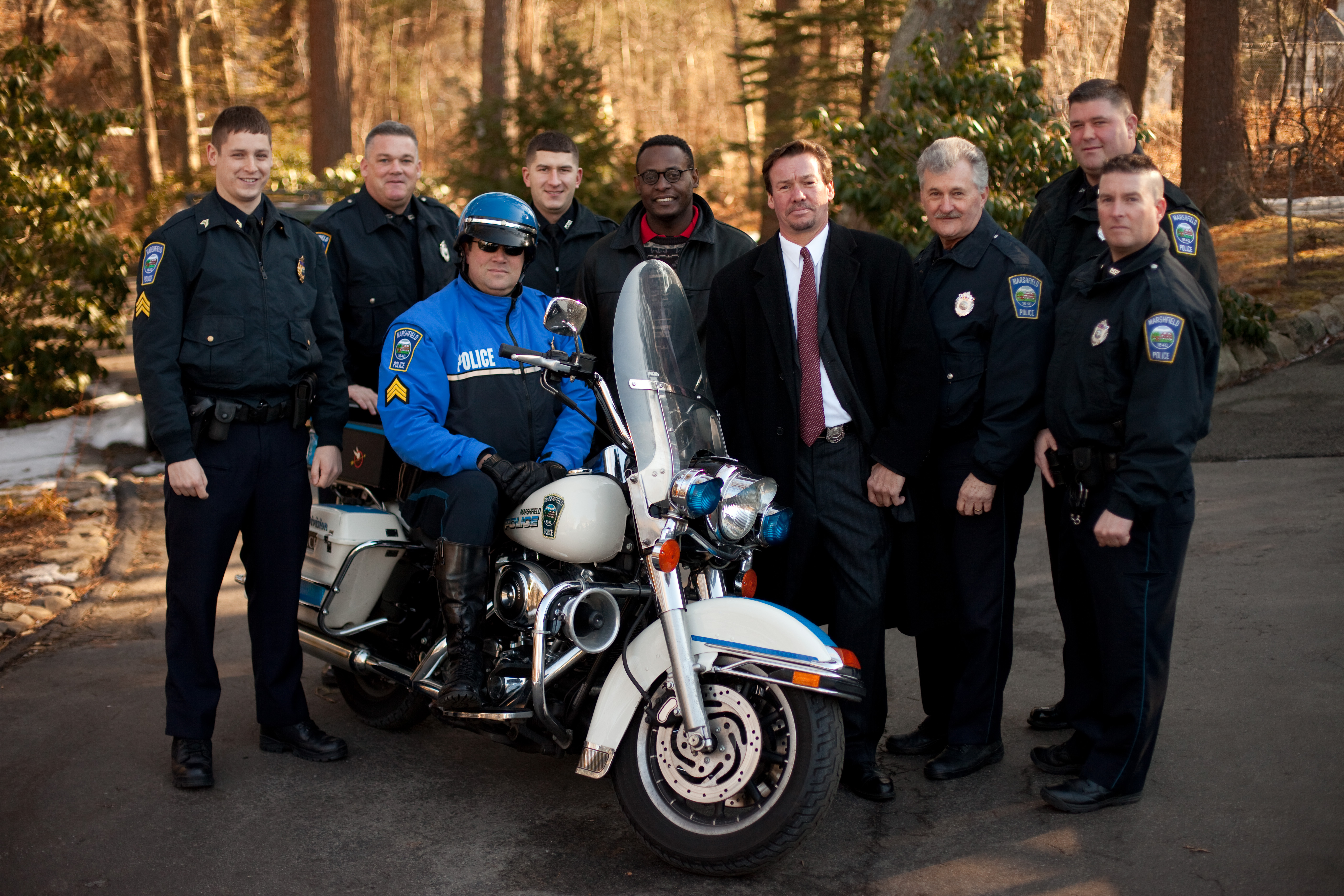 Patrick Jerome, Arthur Wahlberg and Boston Police officers on the set of Beyond Control