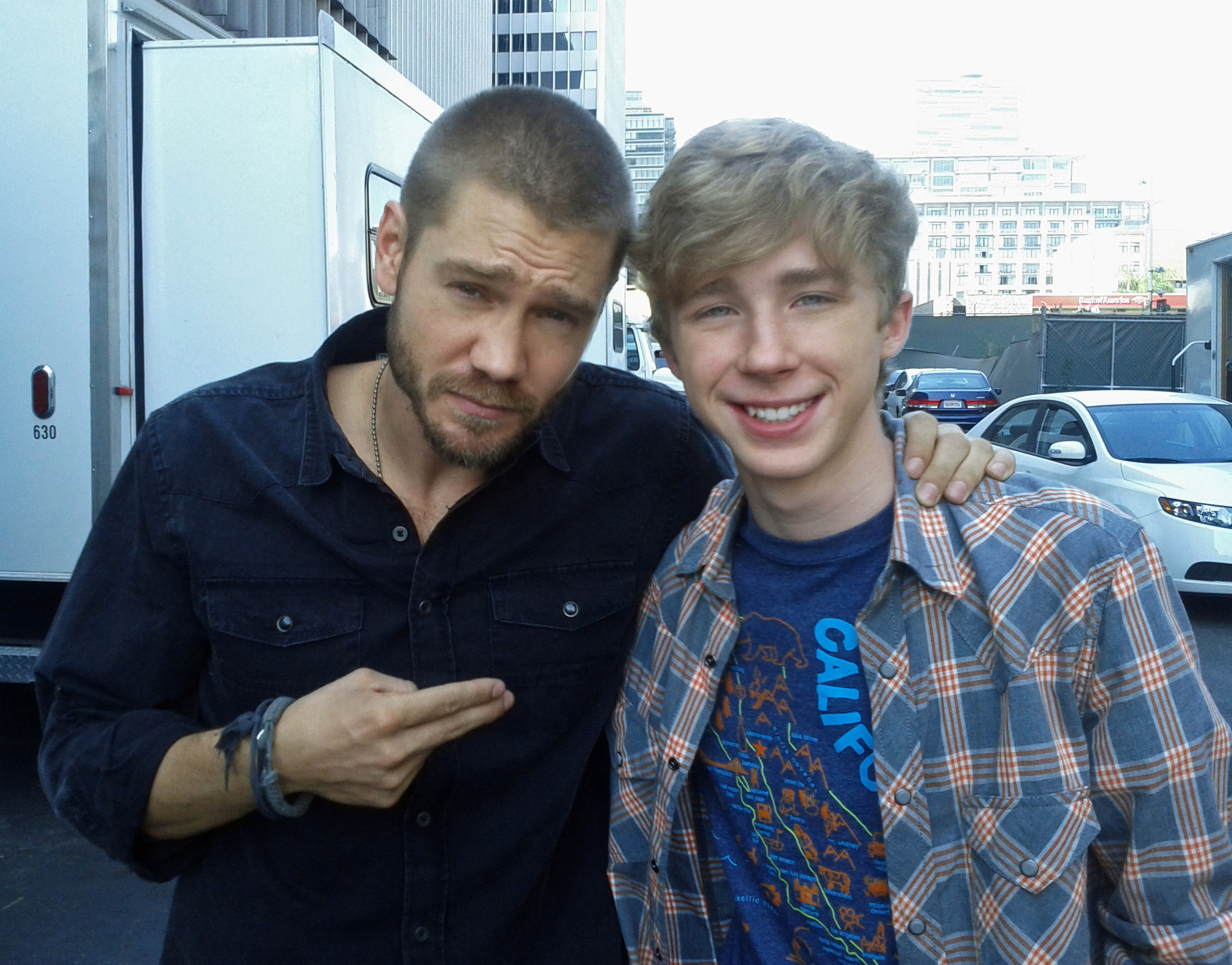 On set of CHOSEN Season 2 Joey Luthman and Chad Michael Murray.