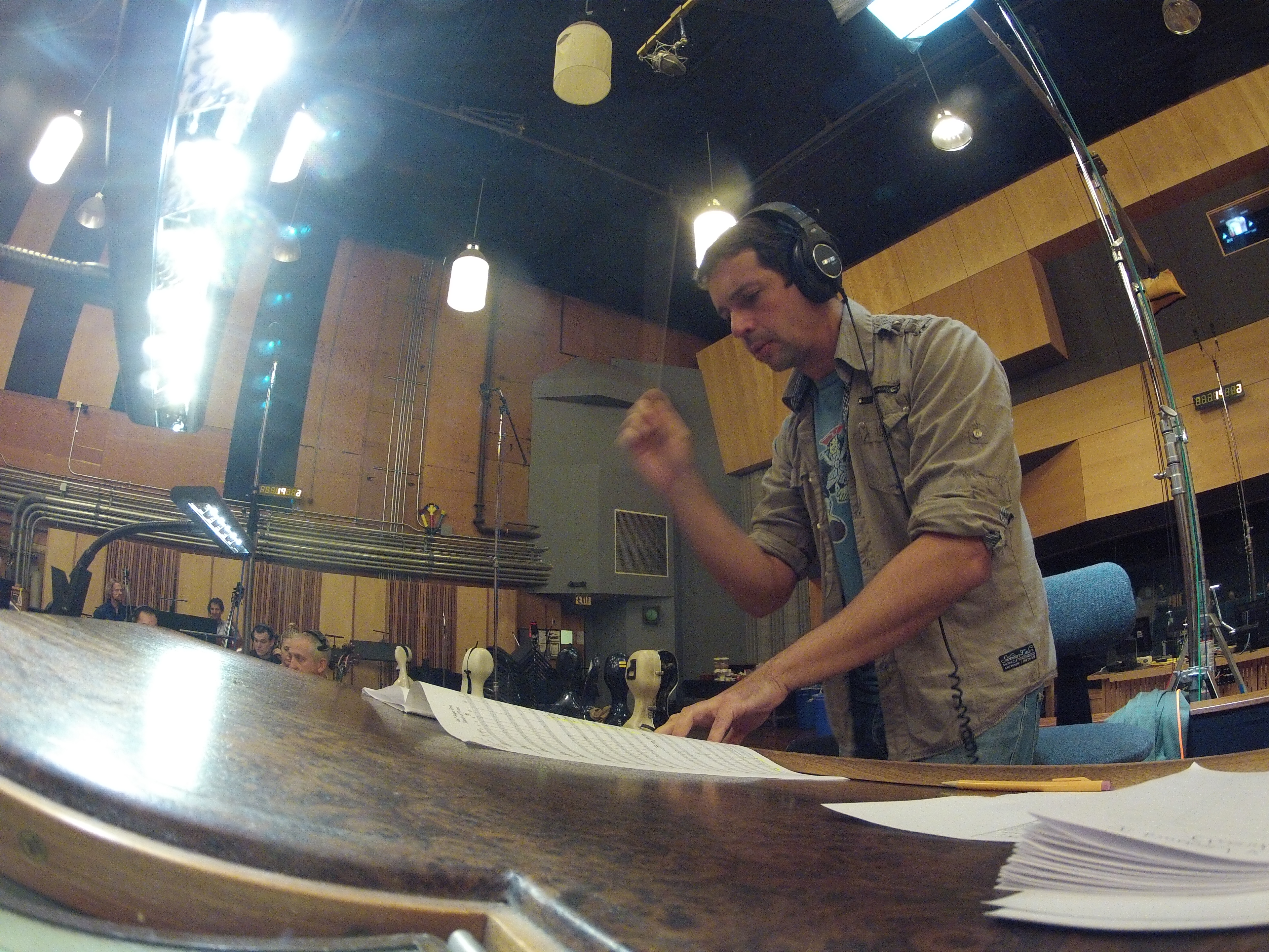Conducting during Hands of Stone recording sessions