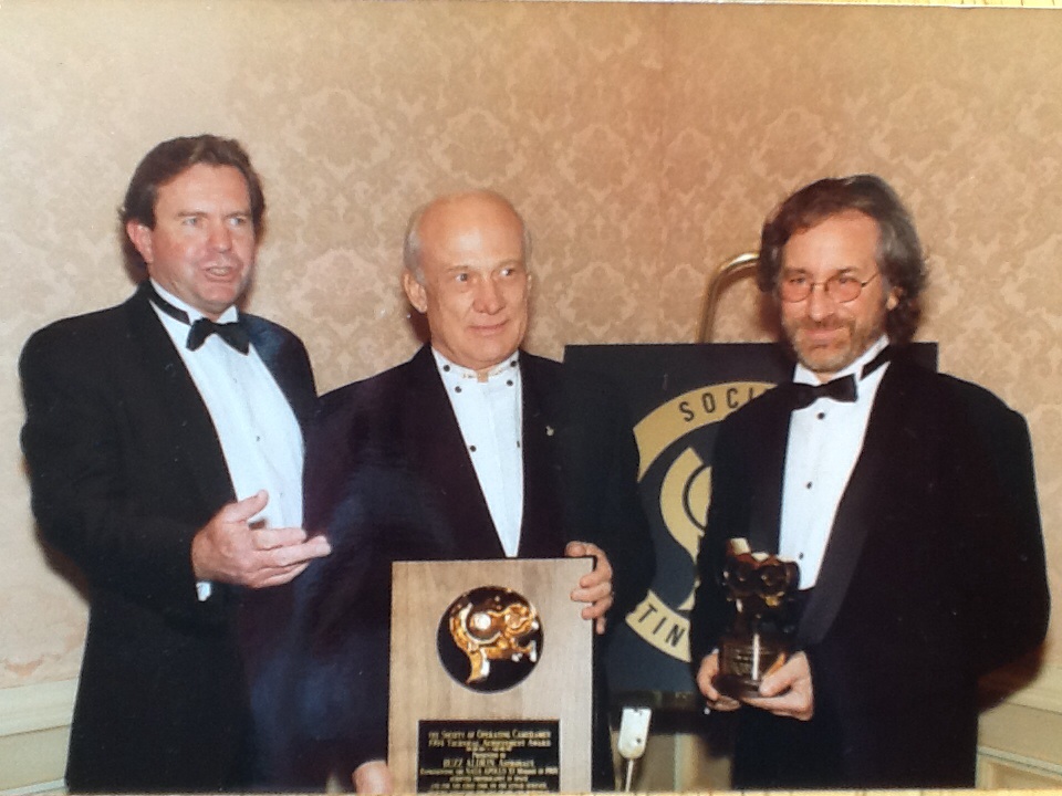 President Randall Robinson with Buz Aldrin and Steven Spielberg at Society of Operating Cameramen Lifetime Achievement Awards 1994