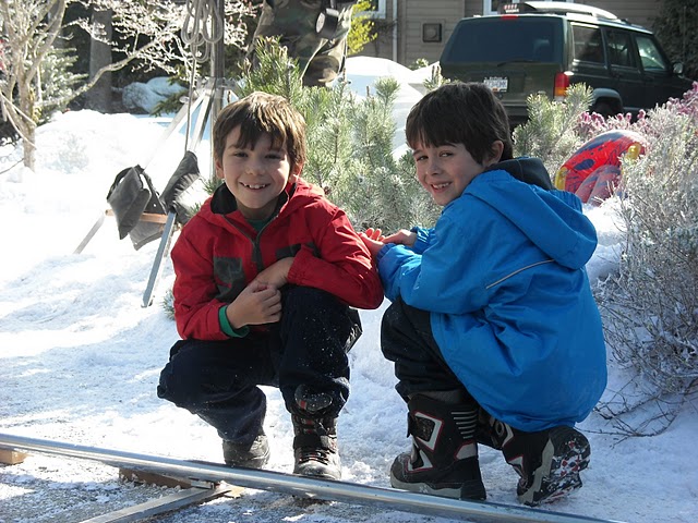 Michael (left) and Valin on the set of 
