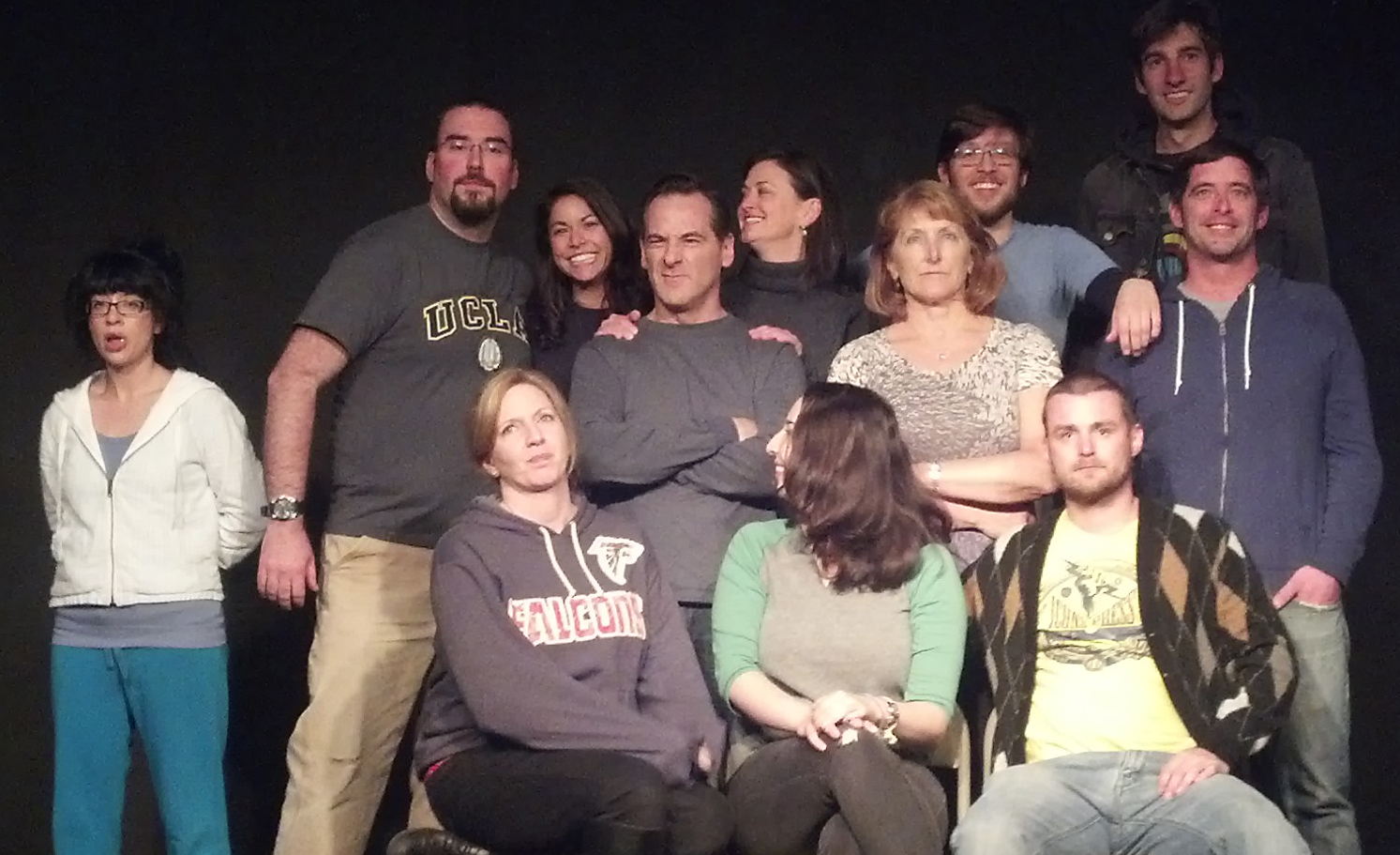 Tony Grillo with improvisers from the Chalk Outline cast, The Village Theatre