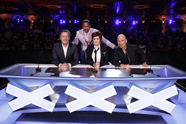 Still of Howie Mandel, Nick Cannon, Piers Morgan and Sharon Osbourne in America's Got Talent (2006)