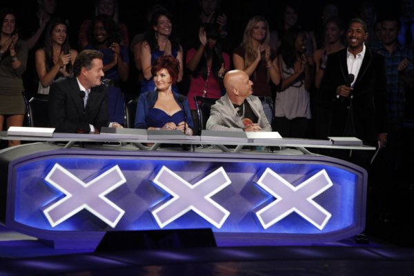 Still of Howie Mandel, Nick Cannon, Piers Morgan and Sharon Osbourne in America's Got Talent (2006)