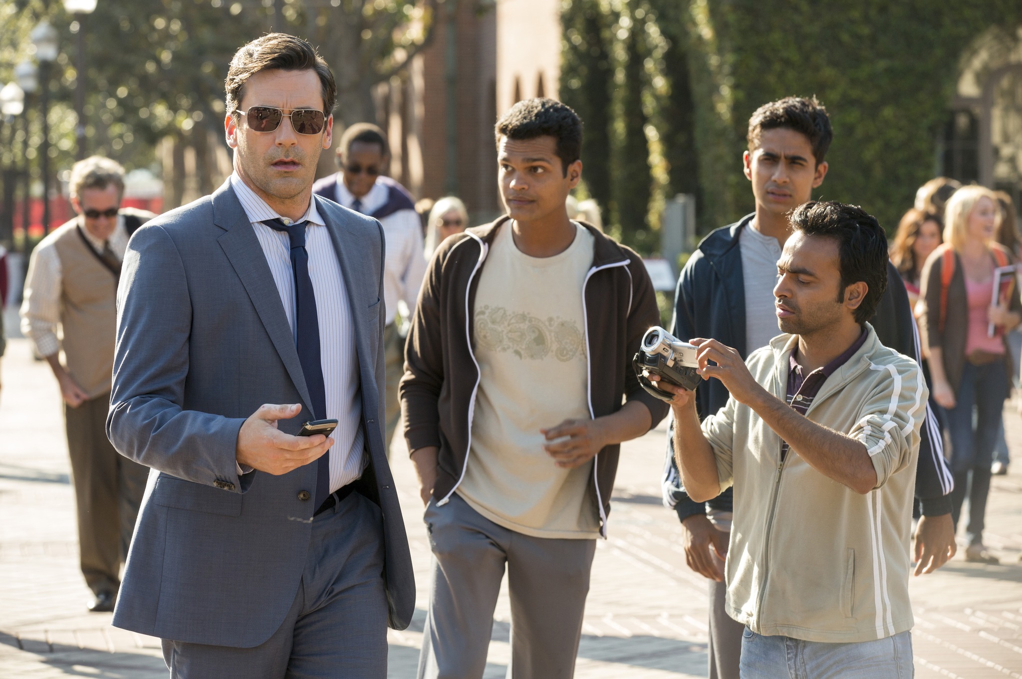 Still of Jon Hamm, Madhur Mittal, Pitobash and Suraj Sharma in Million Dollar Arm (2014)