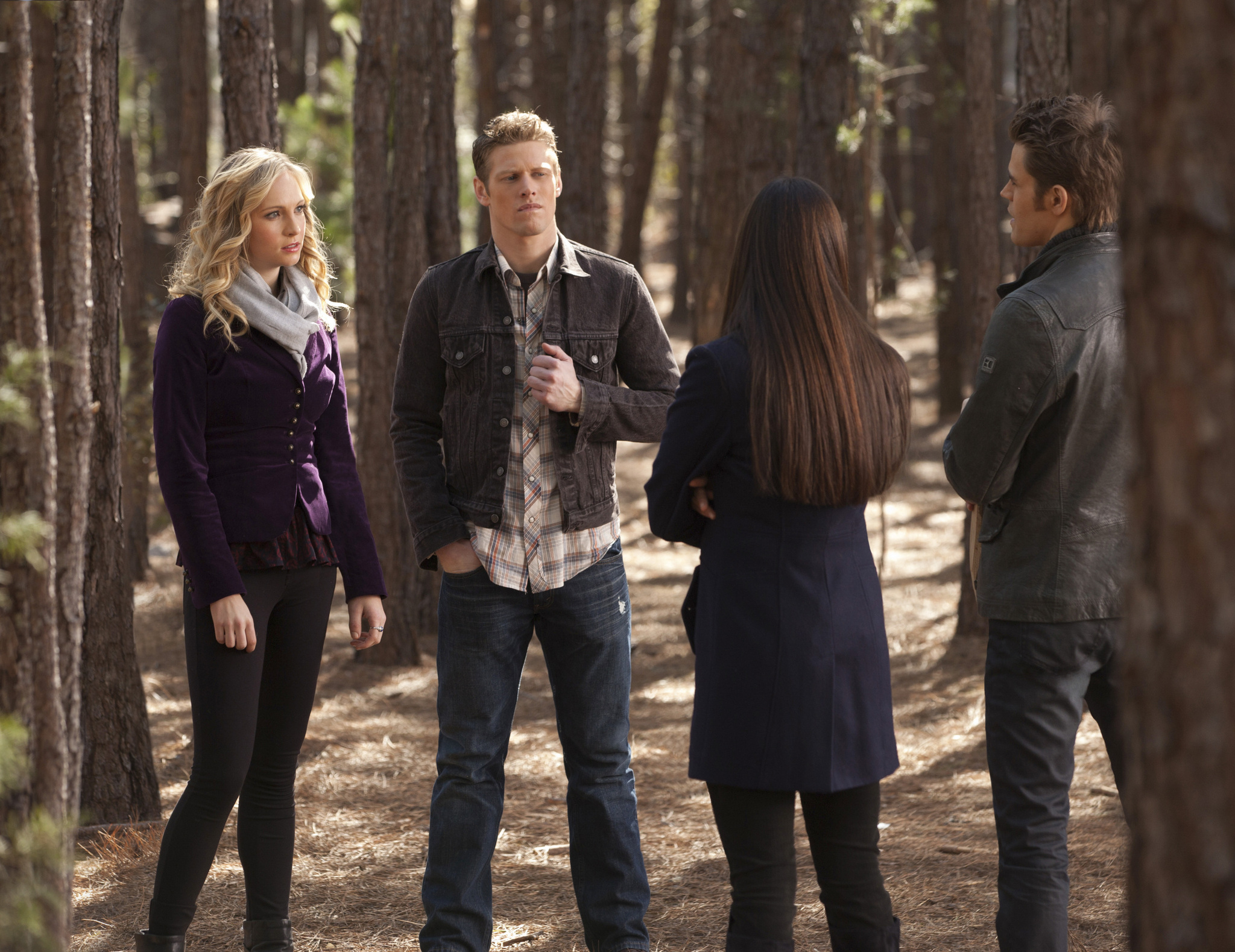 Still of Paul Wesley, Zach Roerig, Candice King and Nina Dobrev in Vampyro dienorasciai (2009)