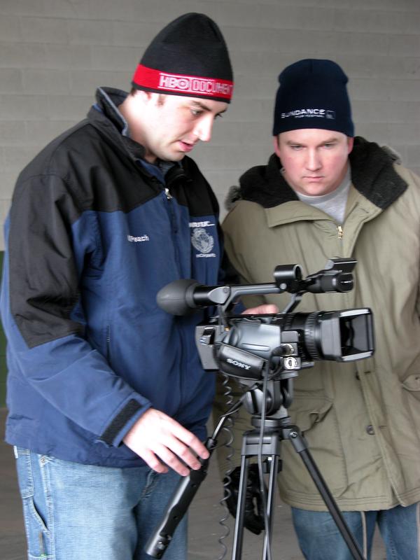 Matthew Peach (TriOmega Productions) and Mike Madigan (Five Clover Films) on the set.