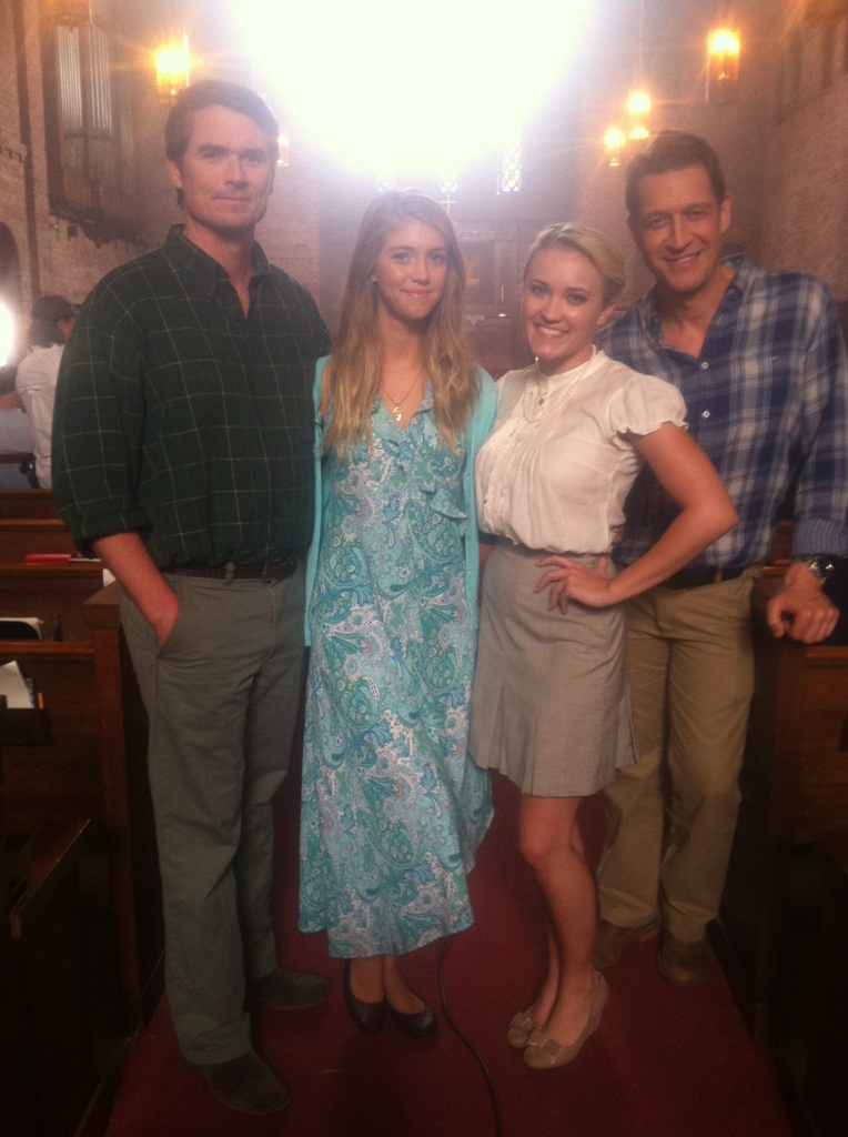 On the set of 'Love Is All You Need?' with Emily Osment, Shawn Parsons, and Robert Gant
