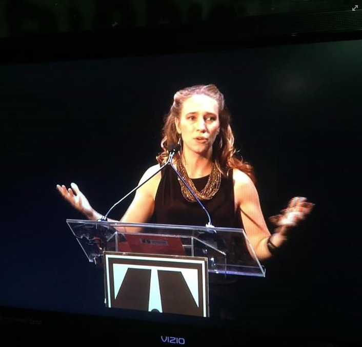 Mel House delivering acceptance speech for Outstanding Actress in a Featured Role at the NYIT Awards.