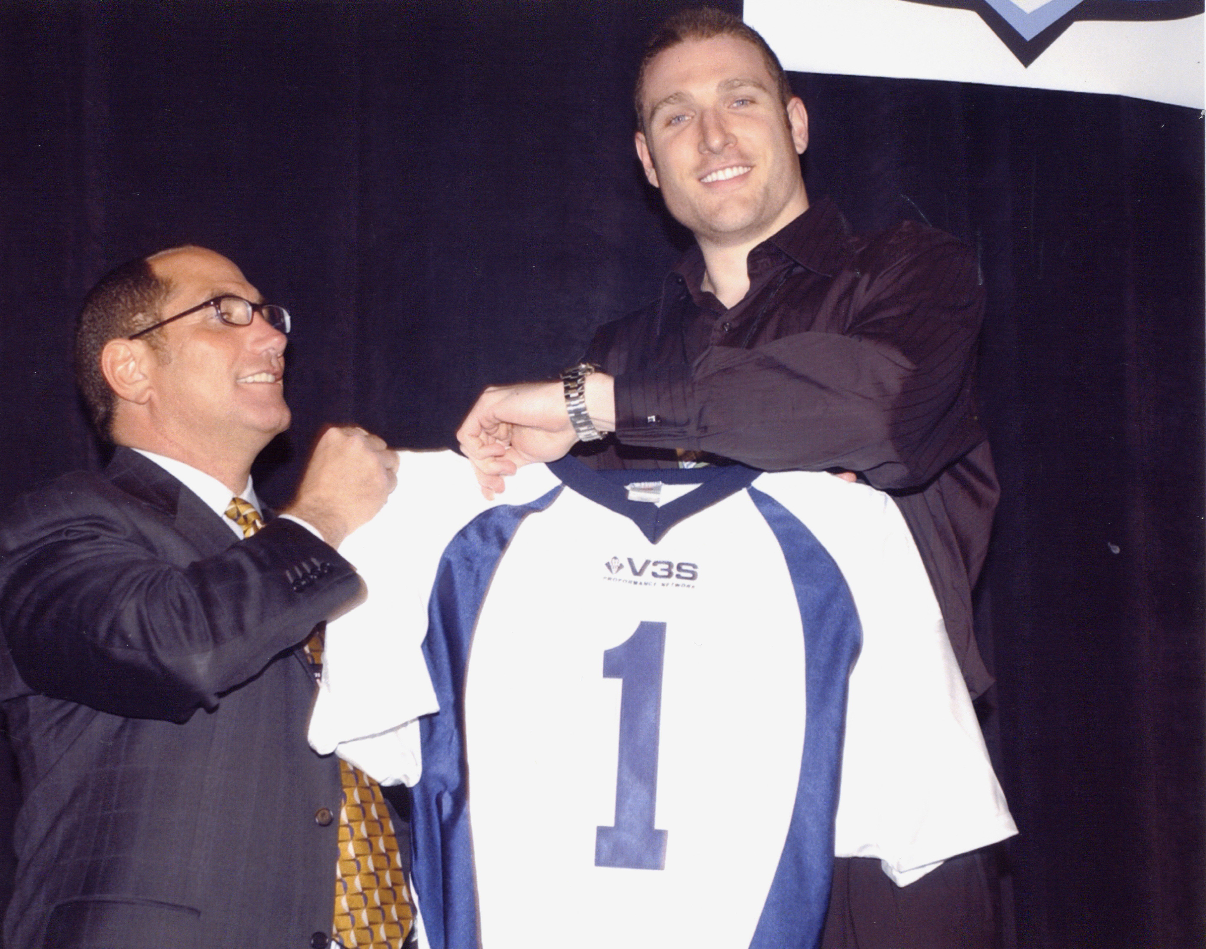 Scottsdale, AZ 5/18/04: Sandy Greenberg (CEO of V3S) announces Peter Cornell as a company spokesperson and first professional basketball player signed to the company.