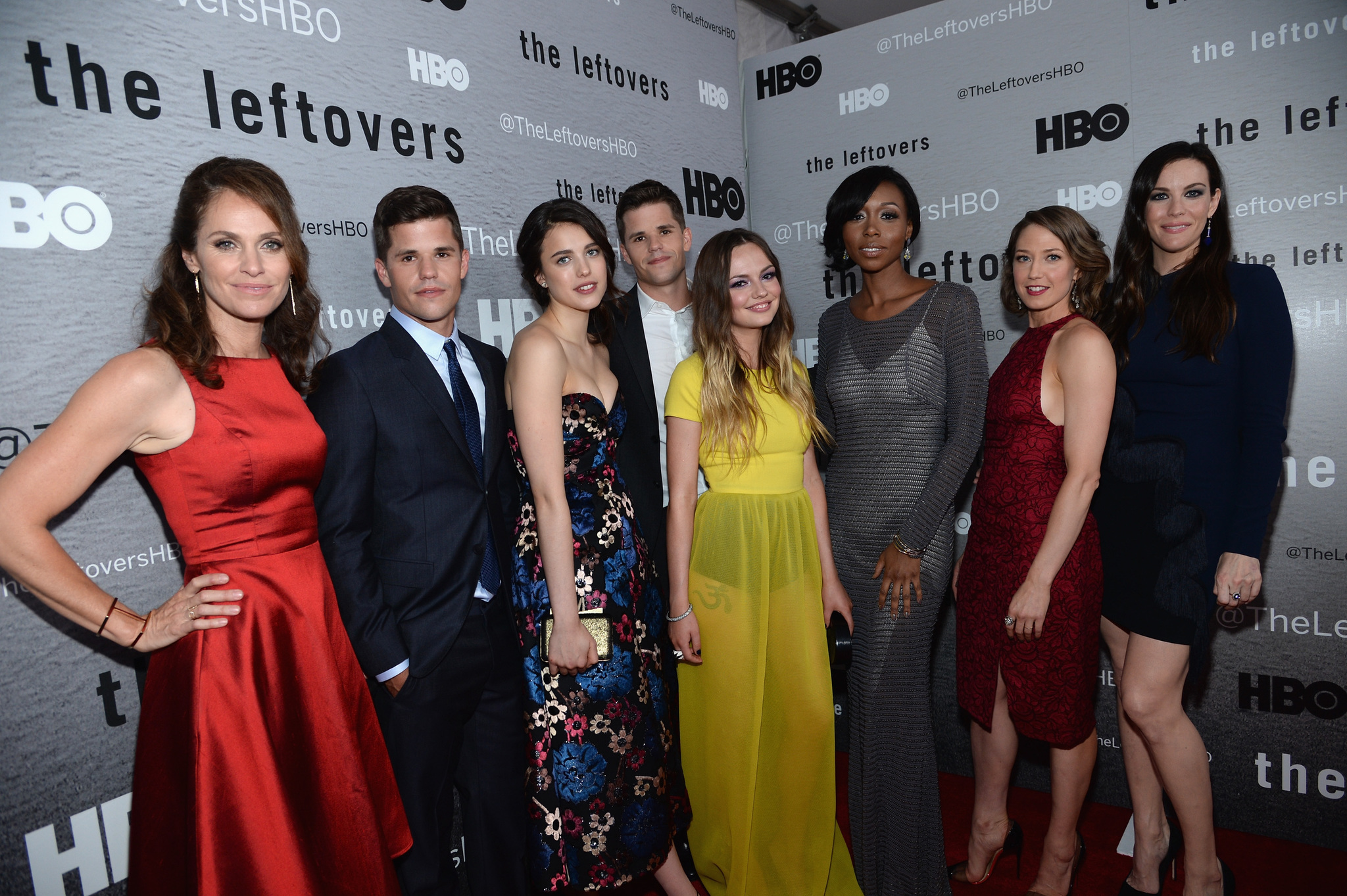 Liv Tyler, Amy Brenneman, Emily Meade, Amanda Warren, Charlie Carver, Max Carver, Carrie Coon and Margaret Qualley at event of The Leftovers (2014)