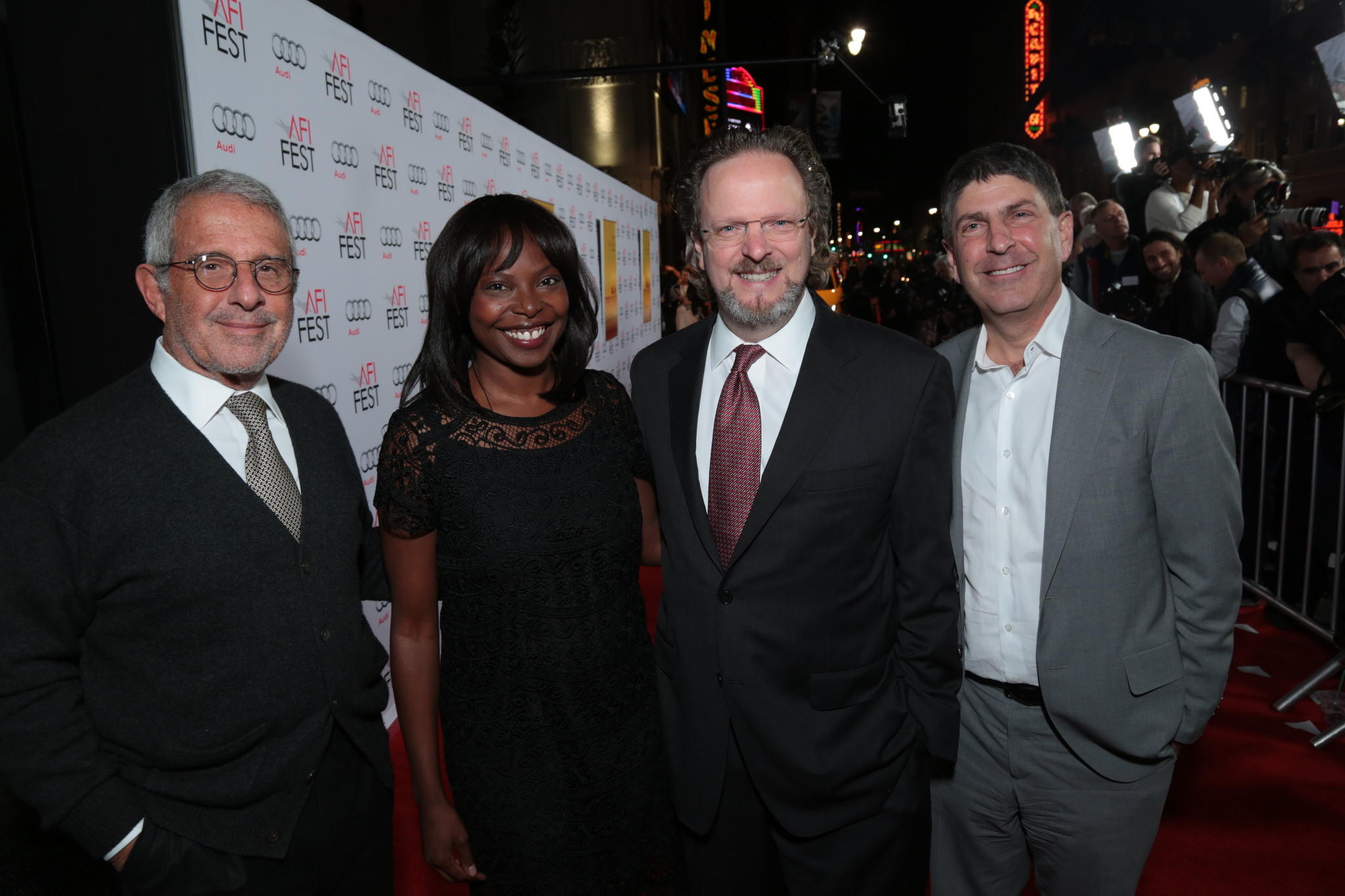 Ron Meyer, Bob Gazzale, Jacqueline Lyanga and Jeff Shell at event of Prie juros (2015)