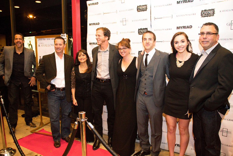 (From Left) Frank Gelasi, Dan Ulbert, Naomi Rogers, Matthew Hallstein, Amber McKenzie, Matt Sommerfield, Rachel McGinley and Marty McGinley. A Shallow Grave (2012) Red Carpet Premiere.