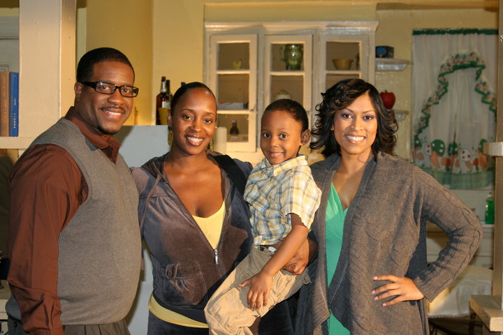 Omega Kayne as Rev James, Director Danielle Ross, and Son, Jo Mani as Mrs. Rev James in He Who Finds A Wife 2.