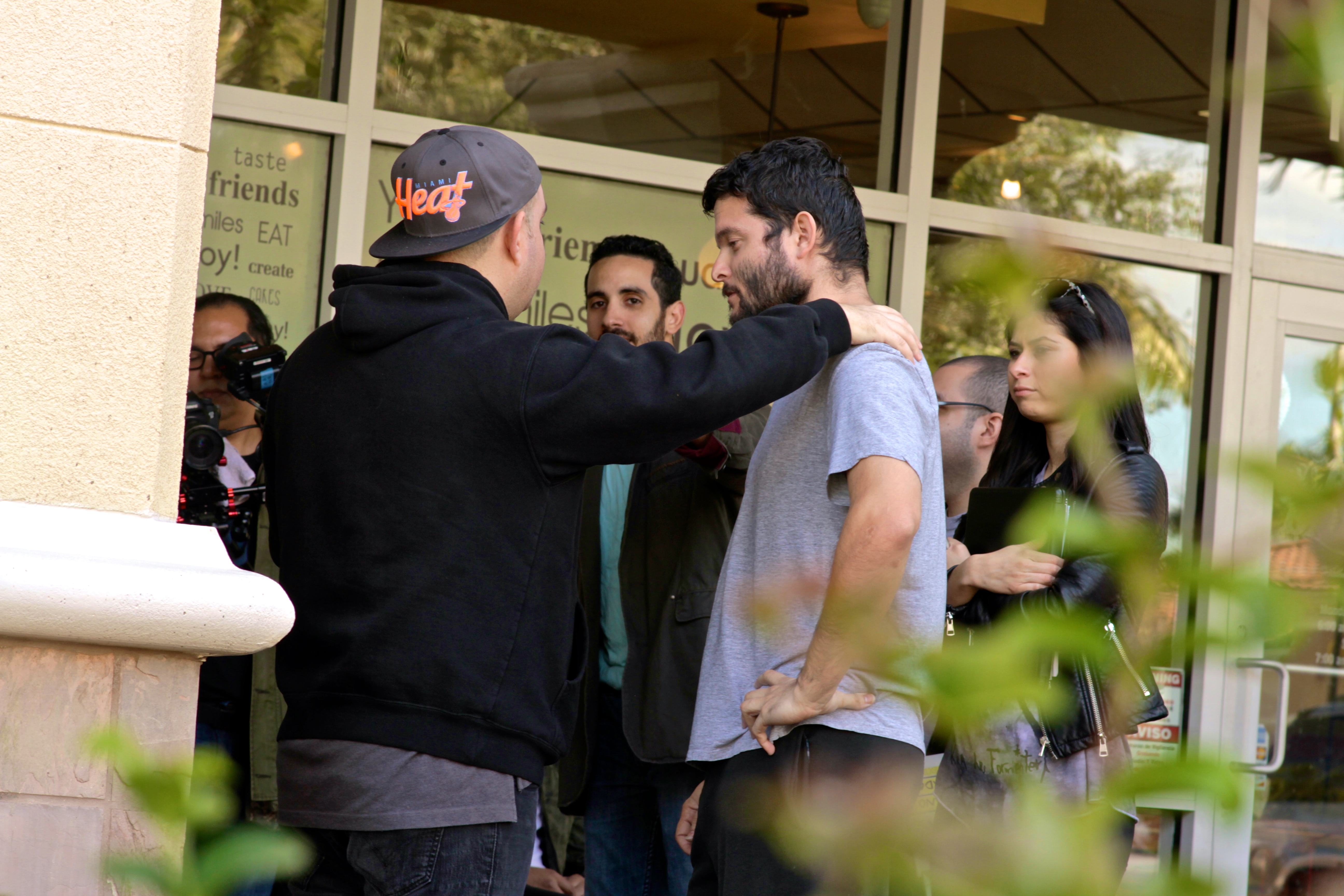 Filmmaker Eddie Mariano directs Tony Grandson while on the set of 