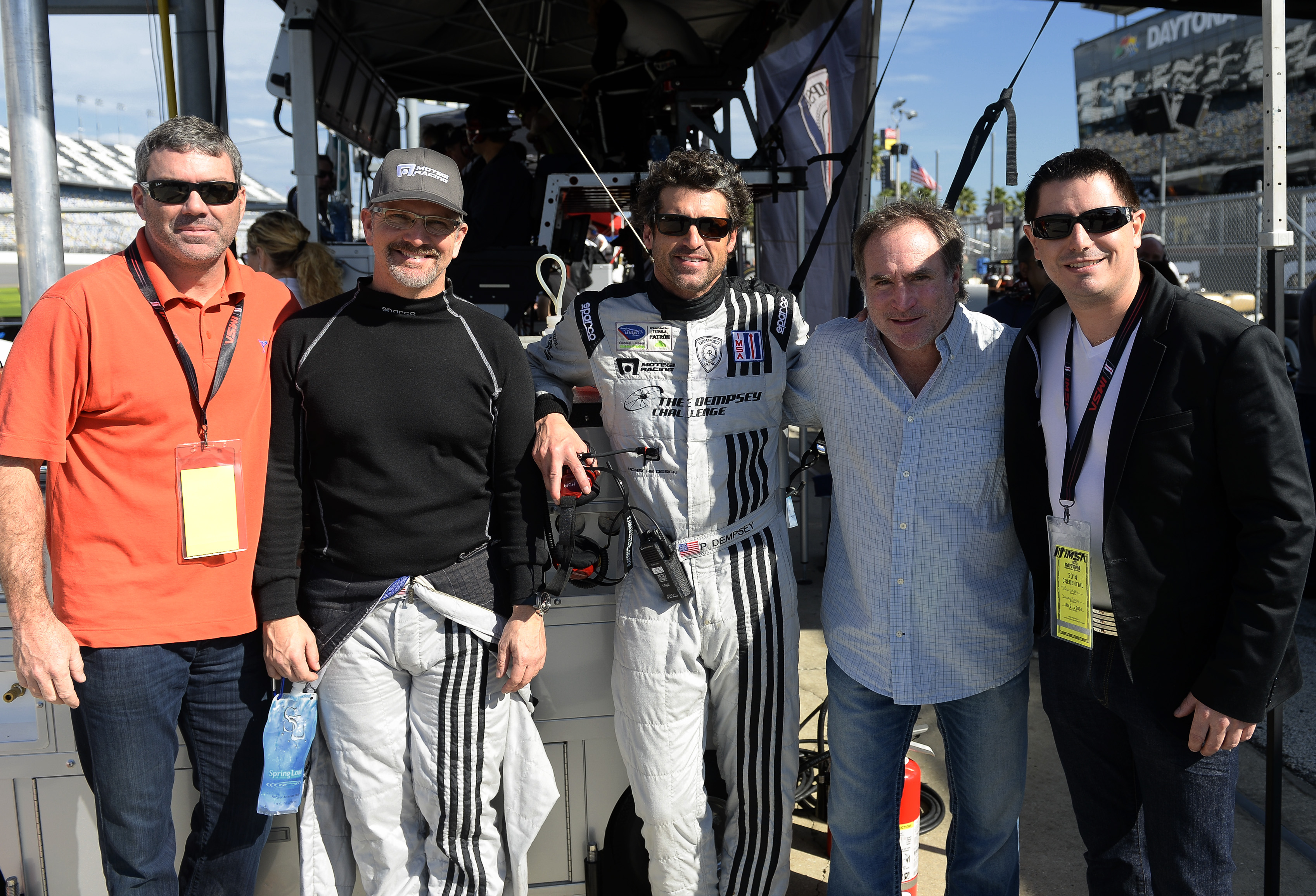 Ryan with actor and driver Patrick Dempsey at the Daytona International Speedway in January 2014, testing for the Rolex 24 hour race that took place later in the month. Ryan was with his partners of Spring Loaded water.