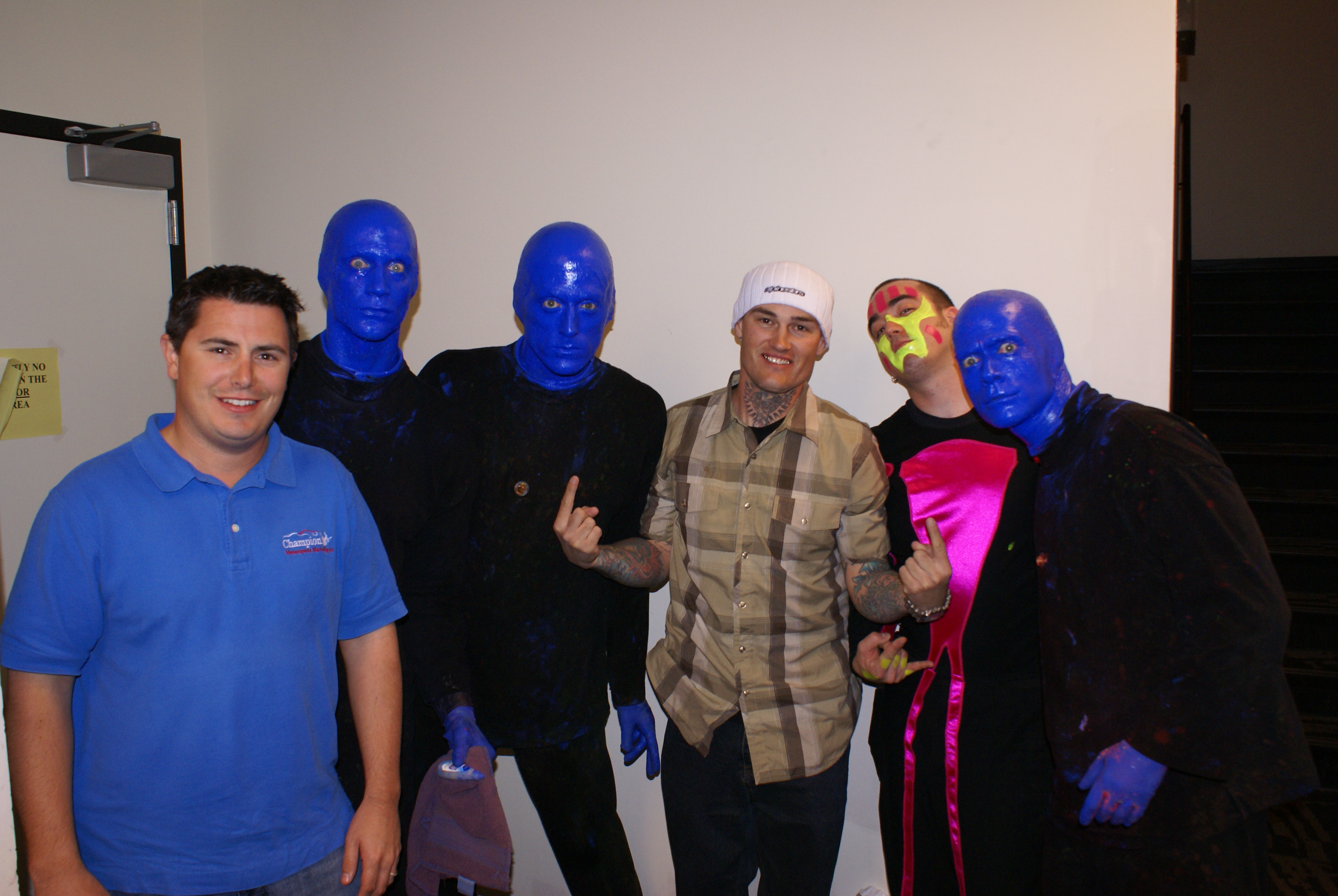 Ryan Johnston pictured with Mike Metzger the Godfather backstage with the Blue Man Group at the Venetian in Las Vegas 2007.