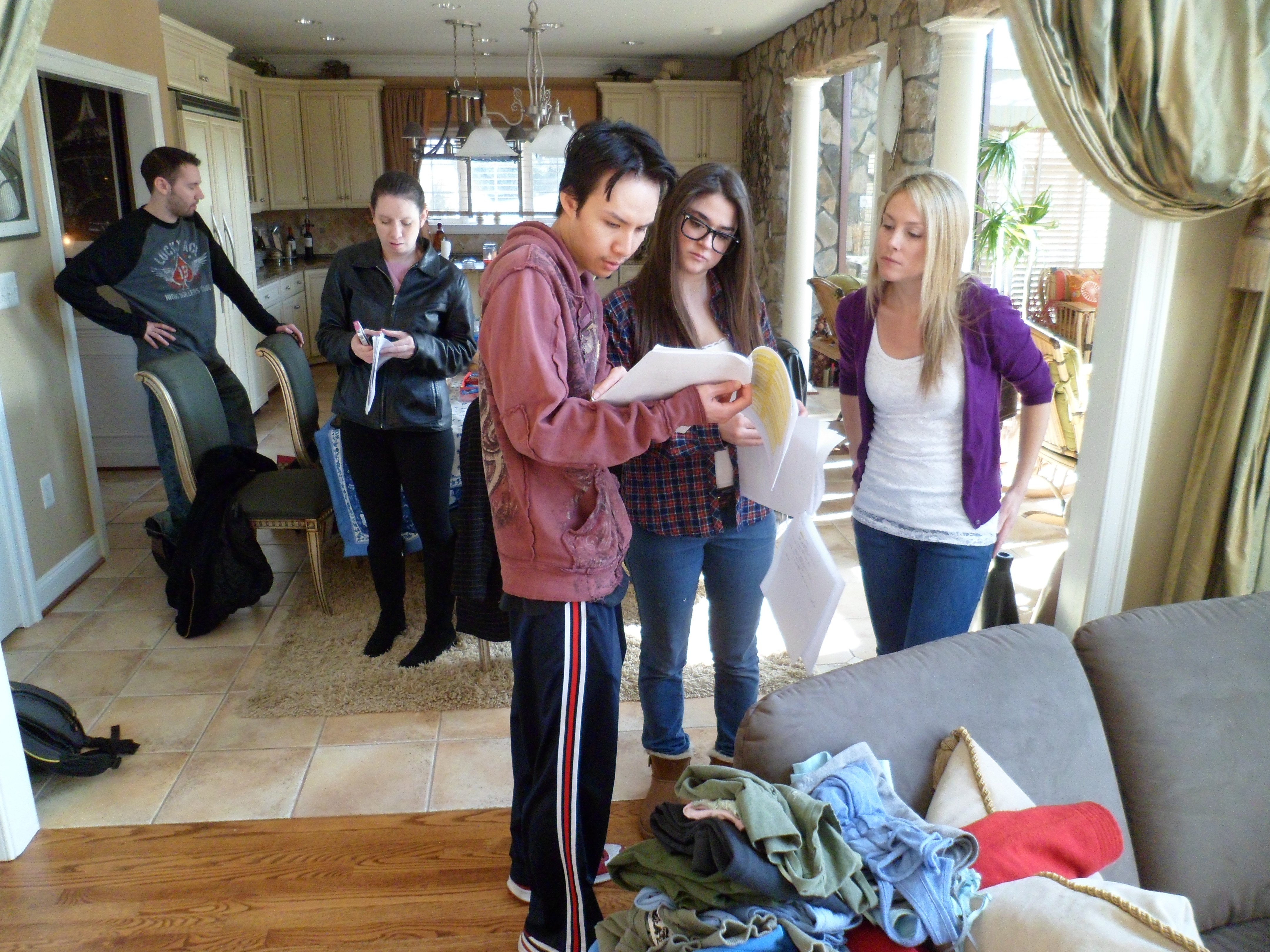 On set of Murky with actresses Molly MacKenzie and Megan Caulfield.