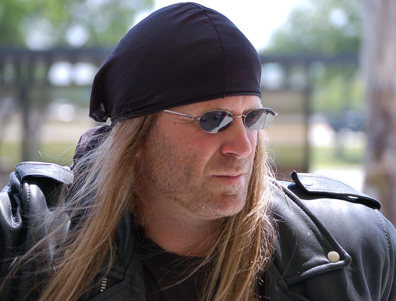 Tony Senzamici on set of Adventure Scouts as a motorcycle gang member 