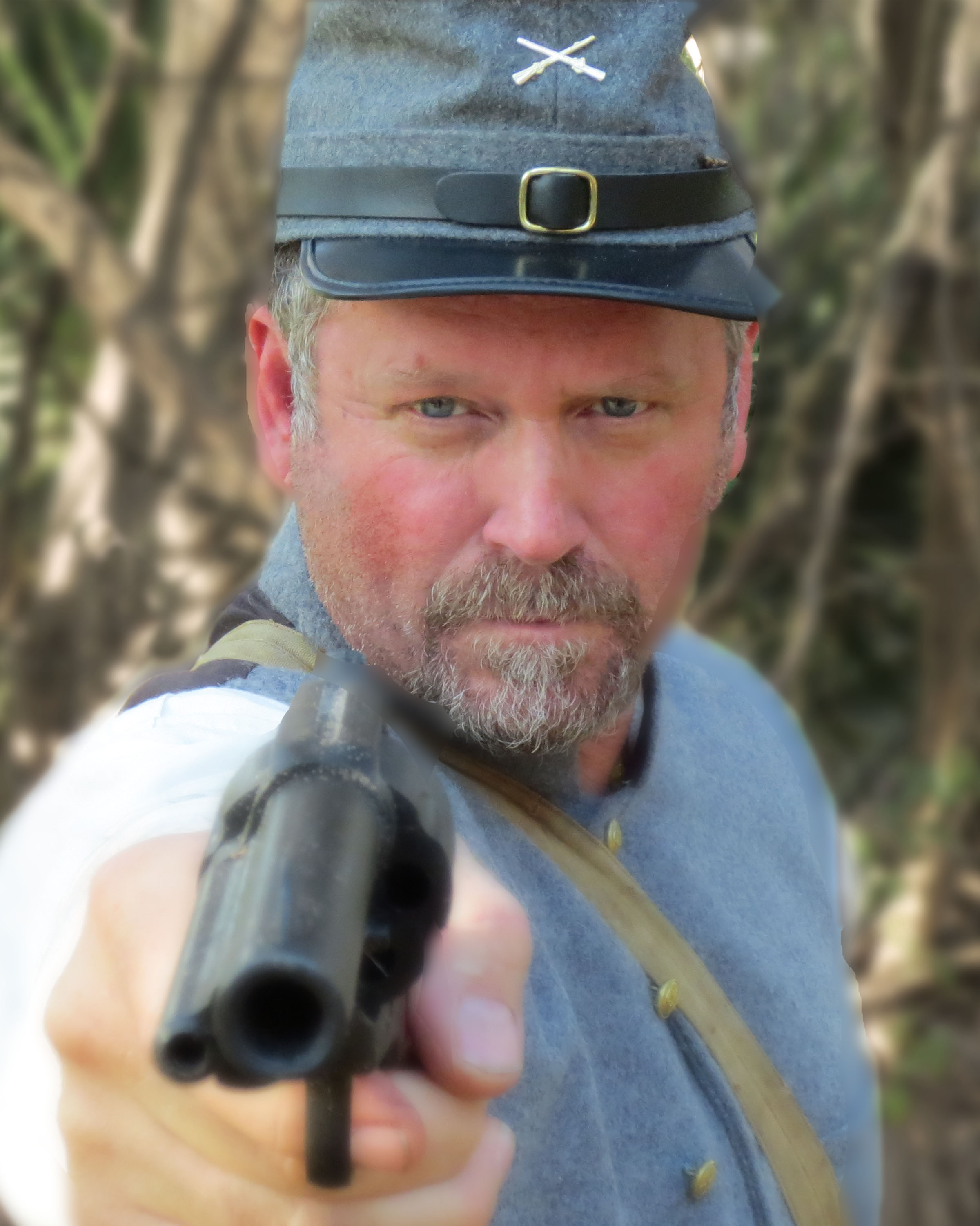 Tony Senzamici as an ex - confederate soldier Sam on the set of Injun.