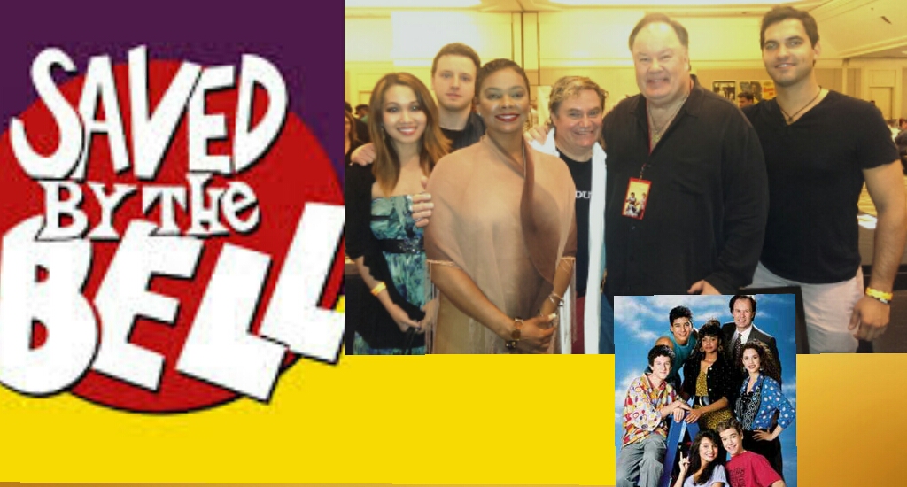 SAVED BY THE BELL original Principal Belding Dennis Haskins and Graduate Lisa Turtle Lark Voorhies with Pierre Patrick, Stephanie Pham, Valery Goldes and Mikel Beaukel.