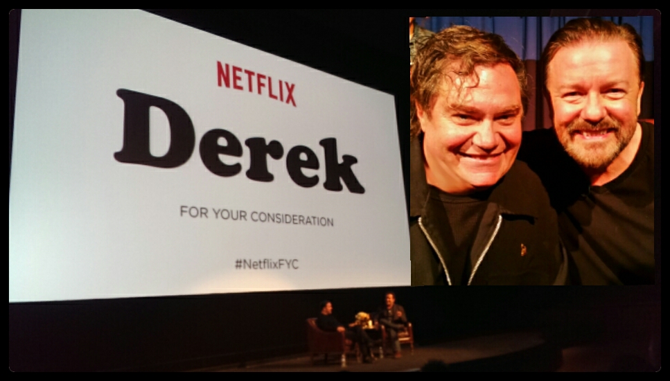 Pierre Patrick & Ricky Gervais at Derek Emmy Consideration Event 2015