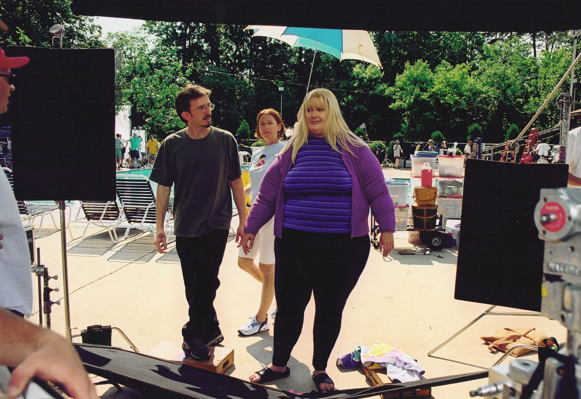 With test makeup complete, Makeup Effects Designer & Supervisor Tony Gardner and Actress Gwyneth Paltrow head off to the very first camera test on the set of the Farrelly Brothers' film 