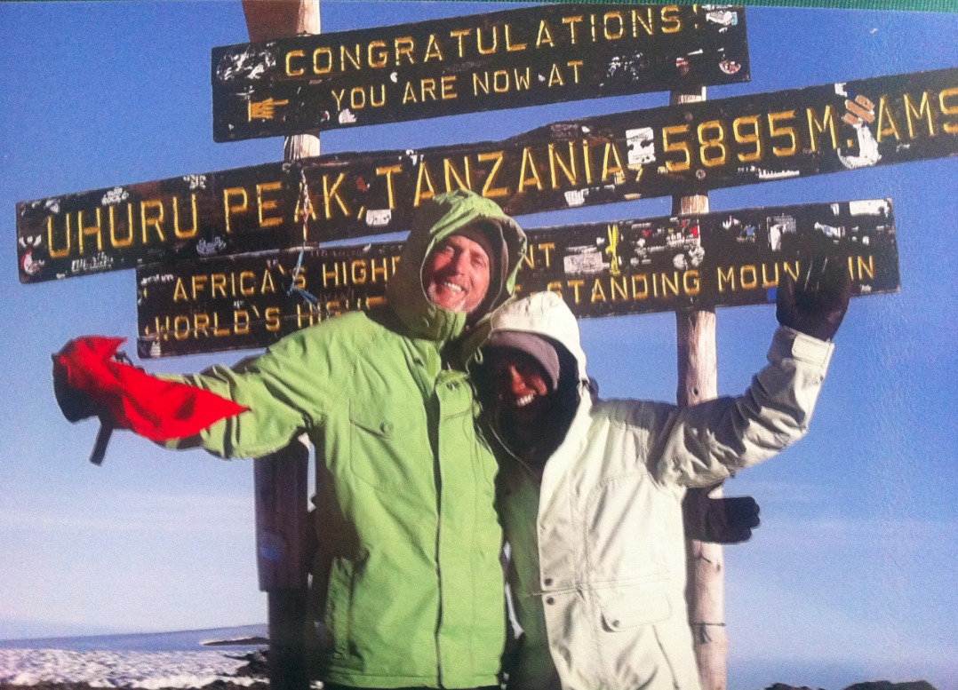 Greg and Allyn Reid on top of Mount Kilimanjaro