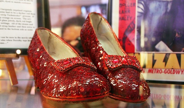 Ruby Slippers created by Don-ya' Designer of the Stars. On display at 'The Hollywood Museum'