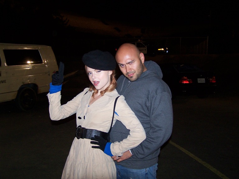 Playing around with Izabella Miko on set of 