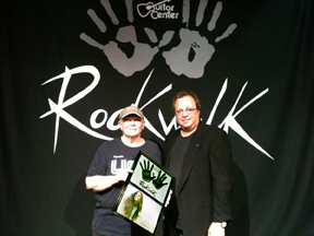 Meredith Day with Rockwalk's Director of Artist Relations Dave Weiderman at Induction Of Alanis Morissette.