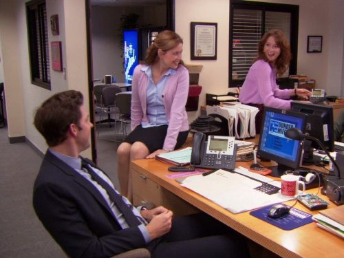 Still of Jenna Fischer, John Krasinski and Ellie Kemper in The Office (2005)