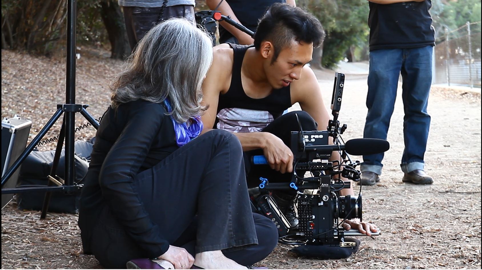 Director Judy Sandra with DP Jon Wong from behind the scenes video on the set of 