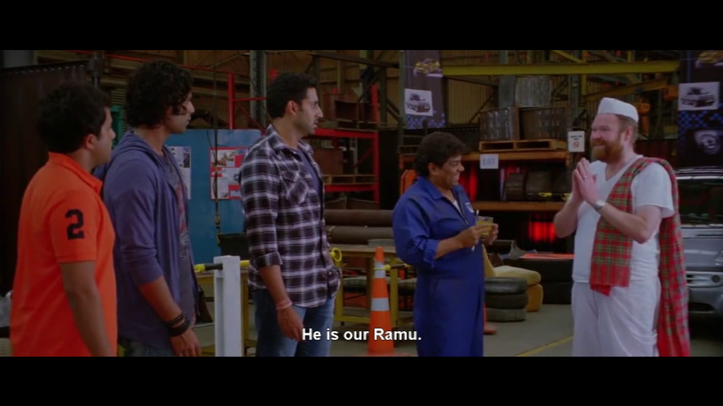 Richard Whiteside as Ramu Kaka in 2012 Bollywood film Players - with Johnny Lever, Abhishek Bachchan, Sikander Kher & Omi Vaidya