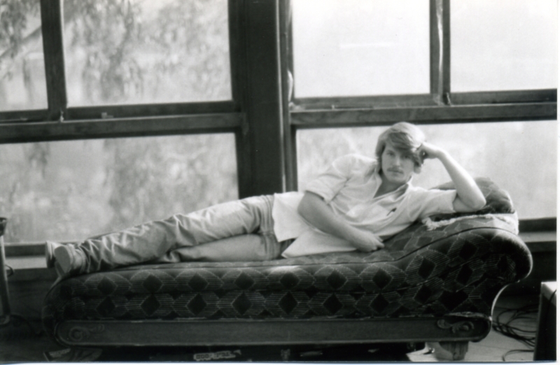 David McLure stretched out on David Caradine's couch in the Hollywood Hills - 1981.