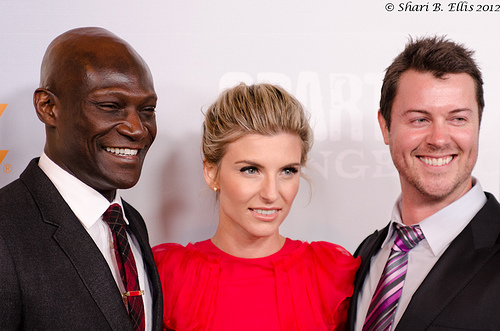 Viva Bianca and co-stars Peter Mensah and Daniel Feuerriegel attend the Spartacus: Vengeance Premier at the Cinerama Dome in Los Angeles 2012