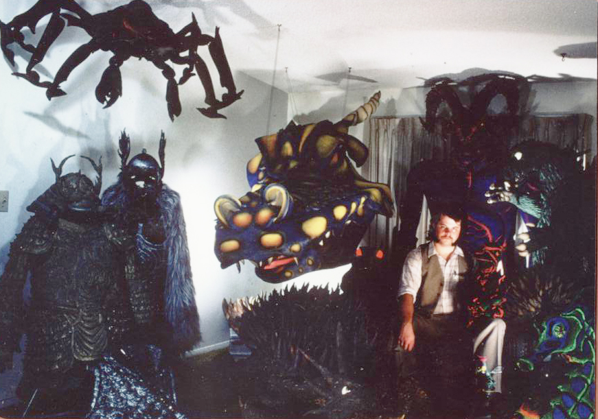 Jacksonville, FL (1978) My apartment. Black-Light puppets, armor, Japanese Kaiju (Godzilla, Angurus), etc. Mostly sheet-foam construction.