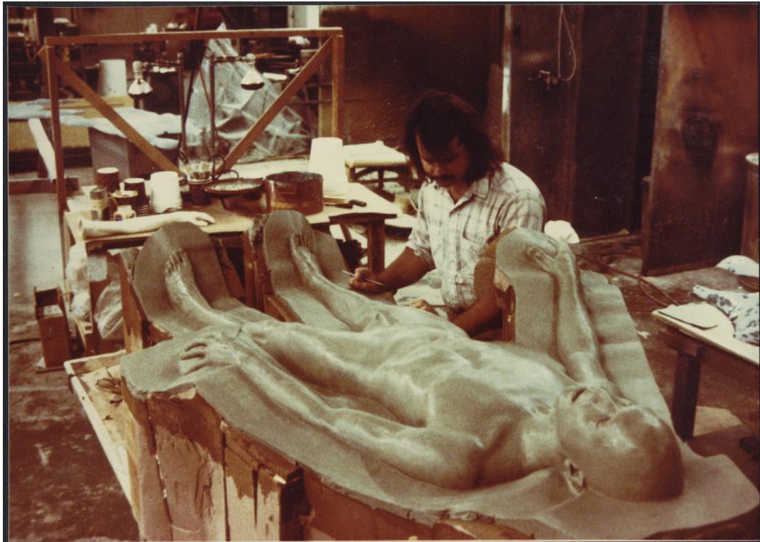 Cocoon (1984) Greg Cannom Studio. Setting up one of the 'skin-shed' sculpts for a fiberglass core-mold.