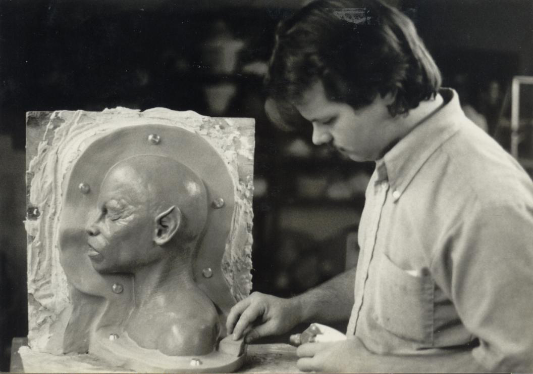 Thriller (1983) Rick Baker Studio. Michael's 'Cat Man' Change-O-Head sculpture by Shawn MacEnroe. Gag was only to be shot from left side so only sculpted left side. I am preparing to lay-up a fiber-glass core-mold for the injection of ureth