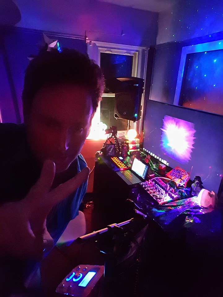 Blackout AKA Michael Biggins at one of his Blackout's Box Studios doing a live Periscope broadcast - July 2015