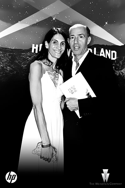 Sharon Abella and Jon Kilik attend The Weinstein Company after party at The Golden Globes 2012. Dress designed by Sharon Abella.