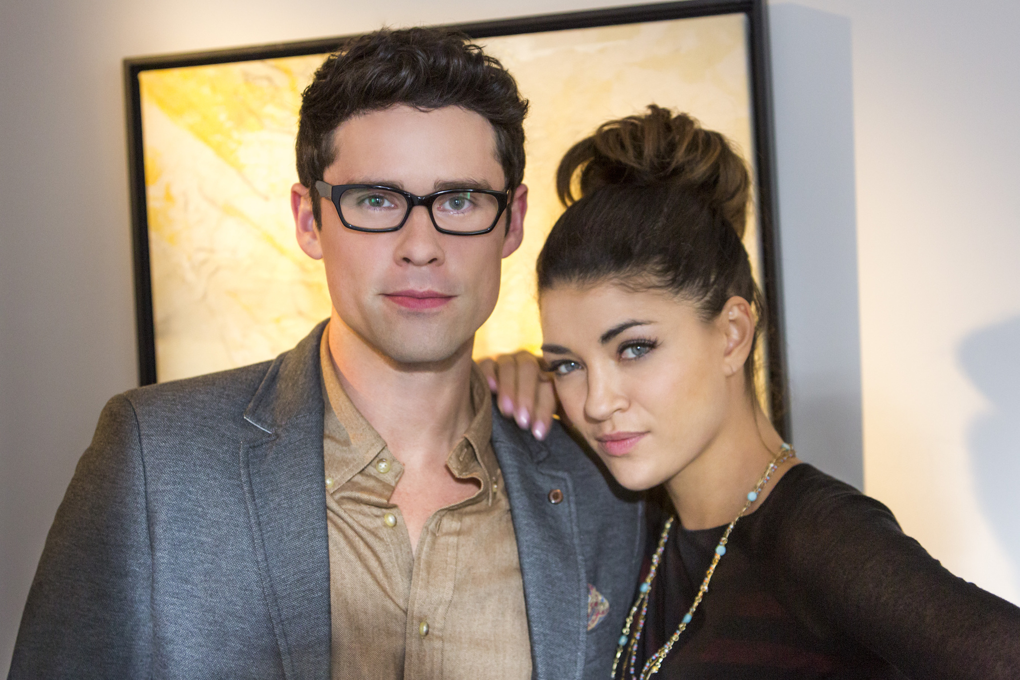 Still of Jessica Szohr and Benjamin Hollingsworth in Lucky in Love (2014)