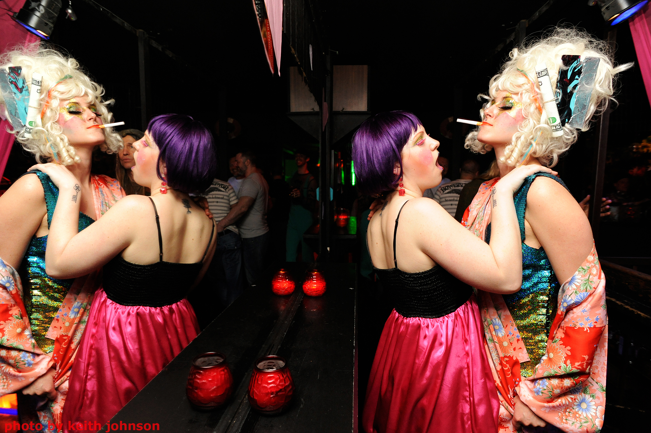 Morgan Elizabeth as Va Gina Velvet (Burlesque Performer) with Wiggy Stardust at Fringe Presents: Harajuku Night. Seattle, WA.