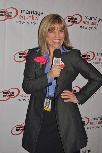 Lori Hammel (aka NY2 reporter Margo Rose Ferderer) at event for NY Marriage Equality.