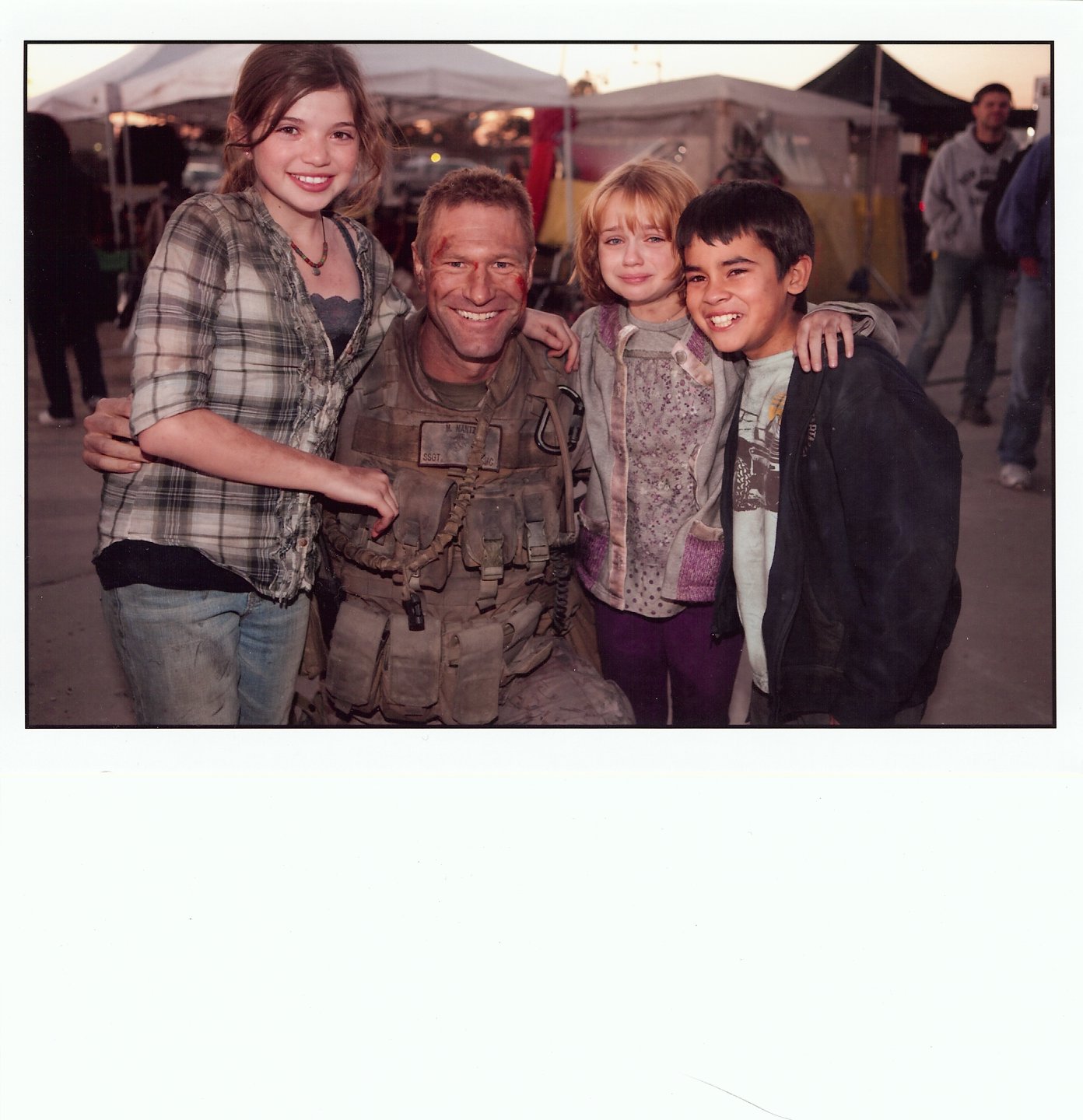 Jadin with Aaron Eckhart, Joey King, Bryce Cass On The Set Of BATTLE:Los Angeles