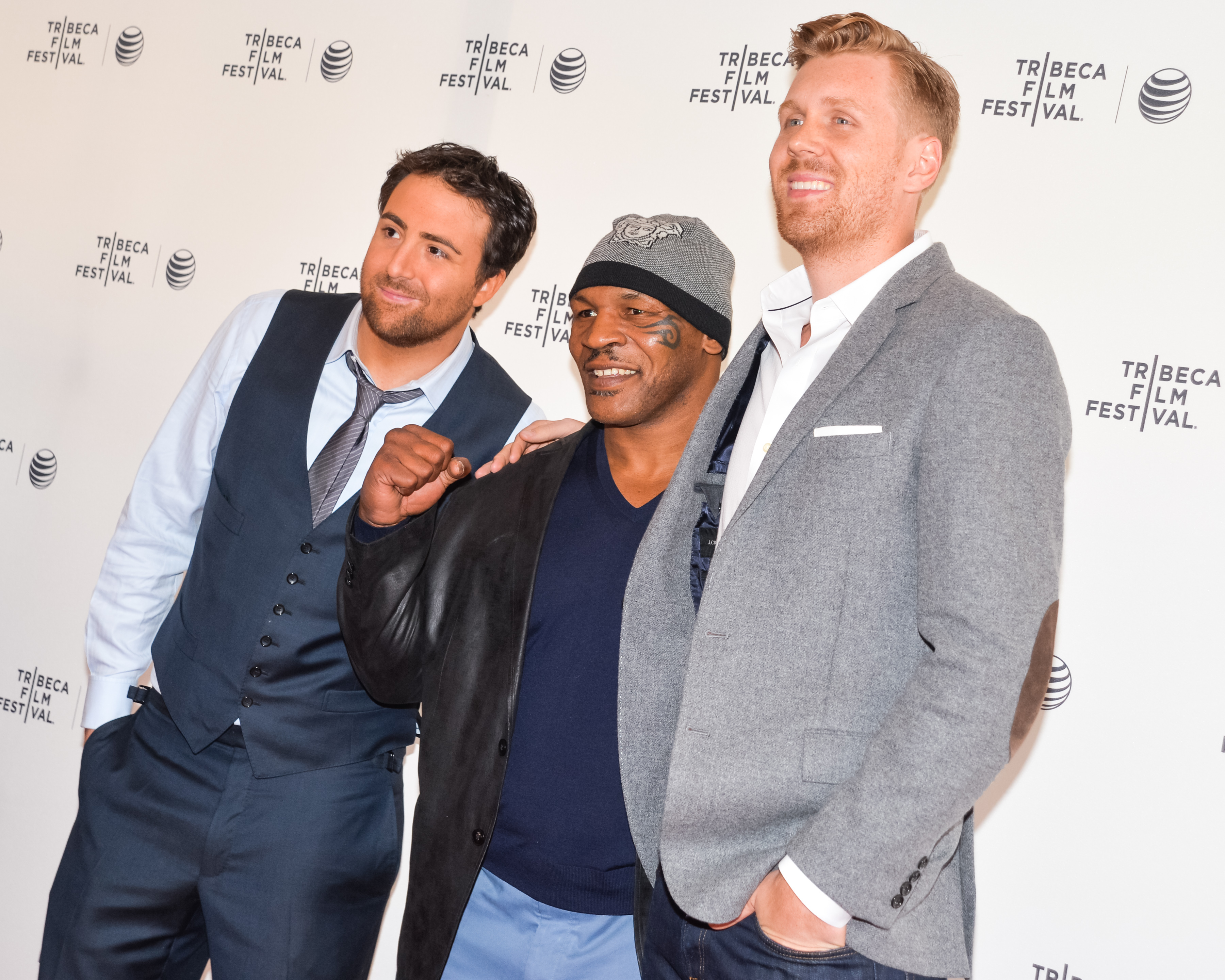 Mike Tyson, Bert Marcus and Grant Jolly on the red carpet of the CHAMPS movie premiere at the Tribeca Film Festival 2014, directed by Bert Marcus and starring Mike Tyson, Evander Holyfield and Bernard Hopkins.