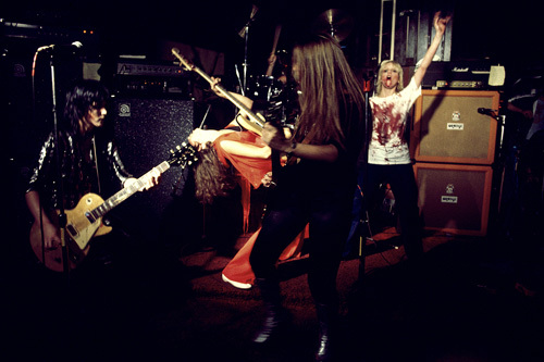 The Runaways (Joan Jett, Jackie Fox, Lita Ford, Cherie Currie) performing at CBGB in New York City on August 2, 1976