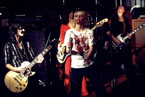 The Runaways (Joan Jett, Jackie Fox, Lita Ford, Cherie Currie) performing at CBGB in New York City on August 2, 1976